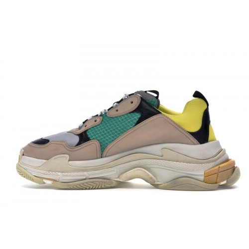 Кроссы Balenciaga Triple S Beige Green Yellow (2018 Reissue) - мужская сетка размеров