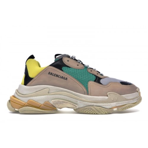 Кроссы Balenciaga Triple S Beige Green Yellow (2018 Reissue) - мужская сетка размеров
