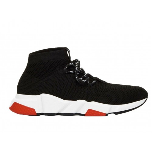 Кроссы Balenciaga Speed Trainer Lace Up Black Black White Red - мужская сетка размеров