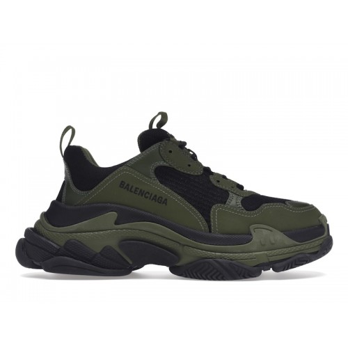 Кроссы Balenciaga Triple S Dark Green Black - мужская сетка размеров