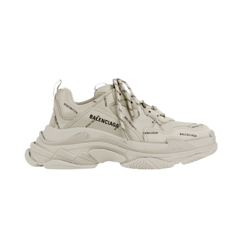 Кроссы Balenciaga All Over Logo Triple S Beige Black - мужская сетка размеров