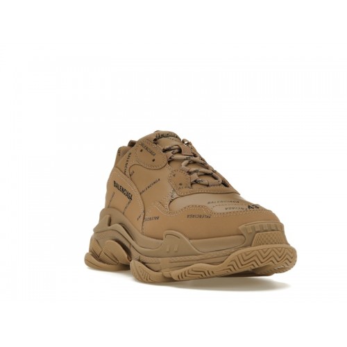 Кроссы Balenciaga All Over Logo Triple S Beige - мужская сетка размеров