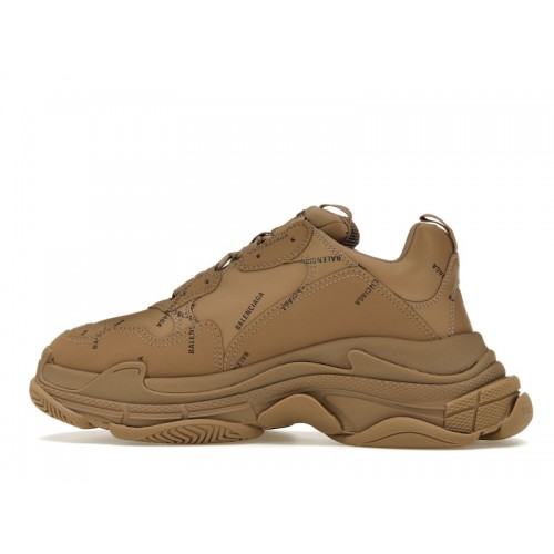 Кроссы Balenciaga All Over Logo Triple S Beige - мужская сетка размеров