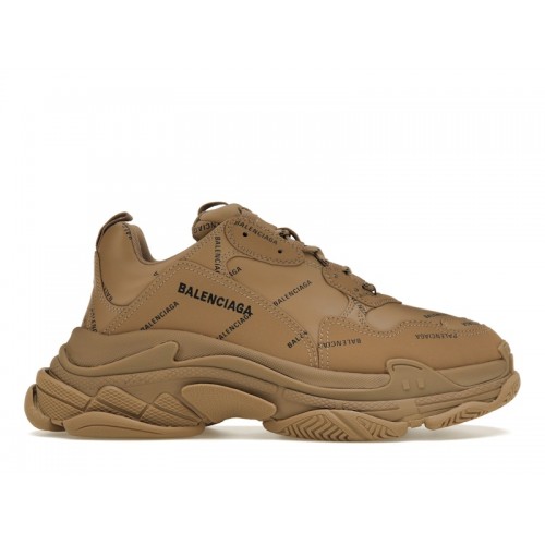 Кроссы Balenciaga All Over Logo Triple S Beige - мужская сетка размеров