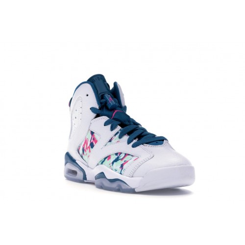 Кроссы Jordan 6 Retro White Laser Fuchsia Green Abyss (GS) - подростковая сетка размеров