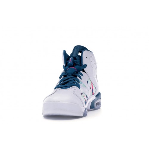 Кроссы Jordan 6 Retro White Laser Fuchsia Green Abyss (GS) - подростковая сетка размеров
