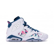 Подростковые кроссовки Jordan 6 Retro White Laser Fuchsia Green Abyss (GS)