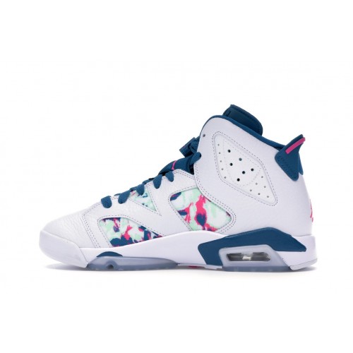 Кроссы Jordan 6 Retro White Laser Fuchsia Green Abyss (GS) - подростковая сетка размеров