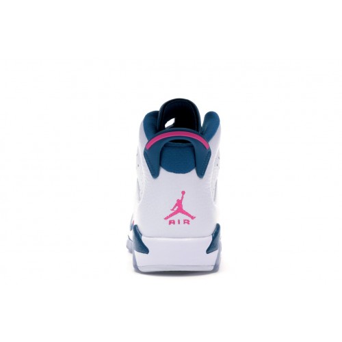 Кроссы Jordan 6 Retro White Laser Fuchsia Green Abyss (GS) - подростковая сетка размеров