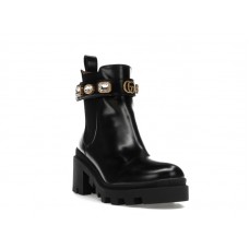 Gucci Crystal Belt 60mm Ankle Boot Black Leather