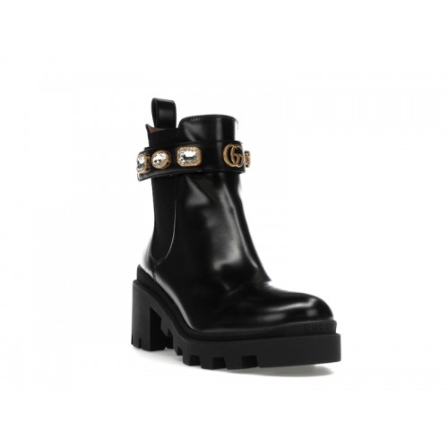 Gucci Crystal Belt 60mm Ankle Boot Black Leather - мужская сетка размеров