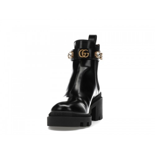 Gucci Crystal Belt 60mm Ankle Boot Black Leather - мужская сетка размеров