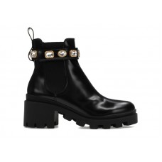 Gucci Crystal Belt 60mm Ankle Boot Black Leather