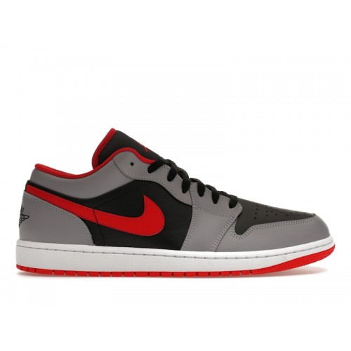 Кроссы Jordan 1 Low Black Light Smoke Grey Gym Red - мужская сетка размеров
