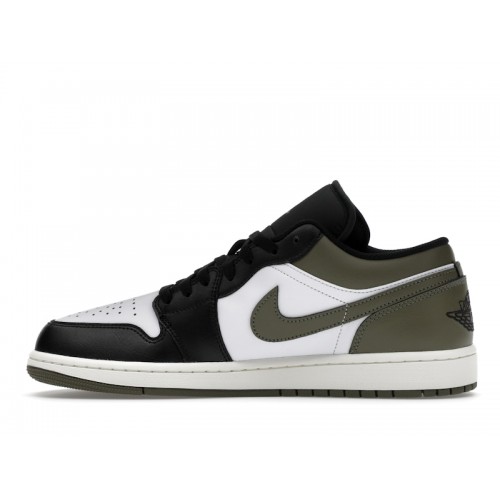 Кроссы Jordan 1 Low Black Toe Medium Olive - мужская сетка размеров