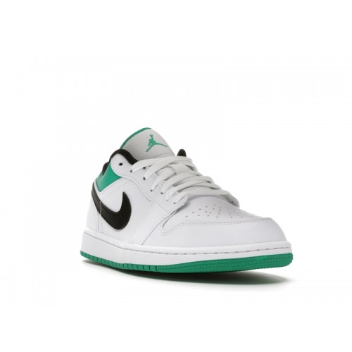 Кроссы Jordan 1 Low White Lucky Green Black - мужская сетка размеров