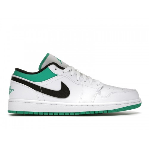 Кроссы Jordan 1 Low White Lucky Green Black - мужская сетка размеров