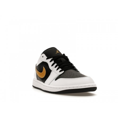 Кроссы Jordan 1 Low White Black Metallic Gold Swoosh - мужская сетка размеров