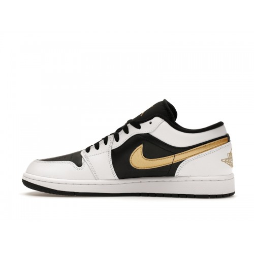 Кроссы Jordan 1 Low White Black Metallic Gold Swoosh - мужская сетка размеров