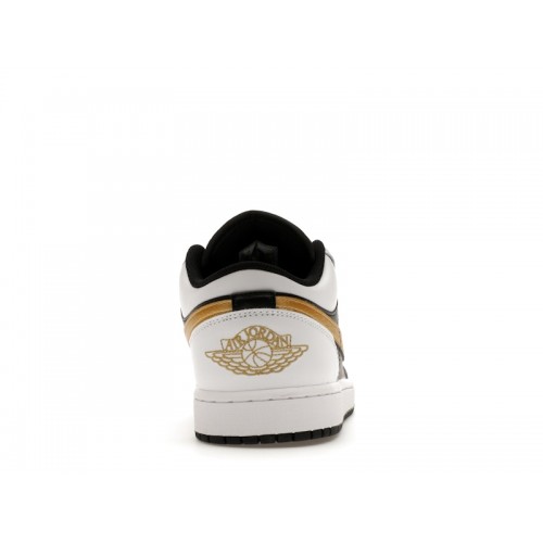 Кроссы Jordan 1 Low White Black Metallic Gold Swoosh - мужская сетка размеров