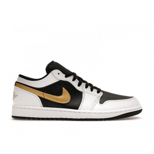 Кроссы Jordan 1 Low White Black Metallic Gold Swoosh - мужская сетка размеров