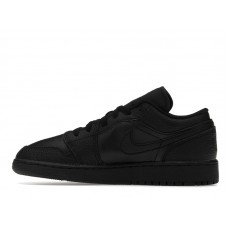 Подростковые Jordan 1 Low Tumbled Leather Black (GS)