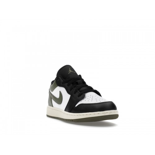 Кроссы Jordan 1 Low Black Toe Medium Olive (GS) - подростковая сетка размеров