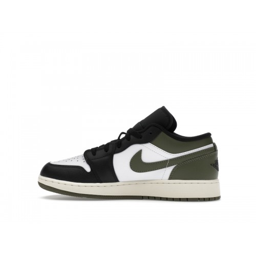 Кроссы Jordan 1 Low Black Toe Medium Olive (GS) - подростковая сетка размеров