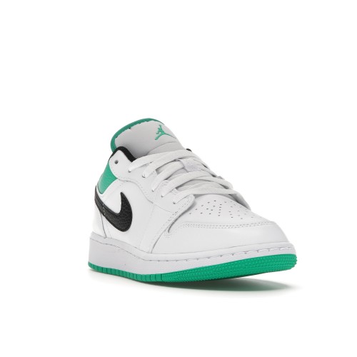 Кроссы Jordan 1 Low White Lucky Green Tumbled Leather (GS) - Подростковая сетка размеров