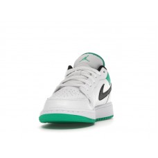 Подростковые Jordan 1 Low White Lucky Green Tumbled Leather (GS)