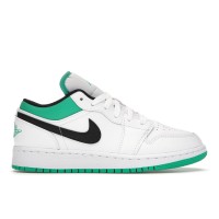 Подростковые кроссовки Jordan 1 Low White Lucky Green Tumbled Leather (GS)