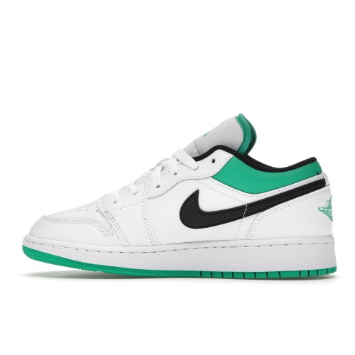 Кроссы Jordan 1 Low White Lucky Green Tumbled Leather (GS) - Подростковая сетка размеров