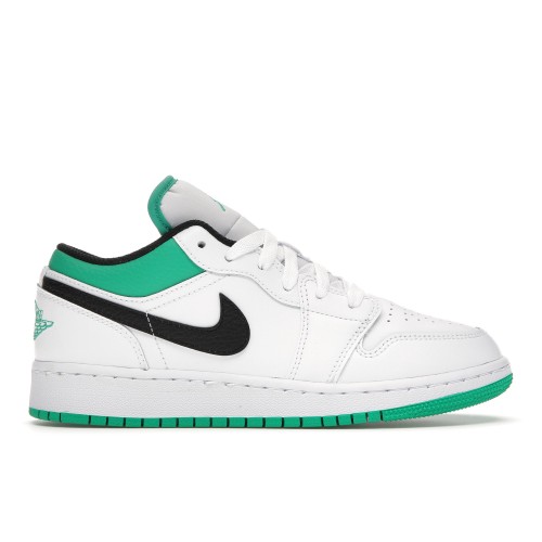 Кроссы Jordan 1 Low White Lucky Green Tumbled Leather (GS) - Подростковая сетка размеров