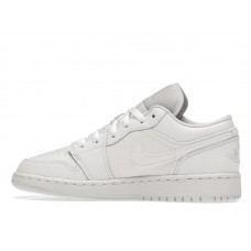 Подростковые Jordan 1 Low Triple White Tumbled Leather (GS)