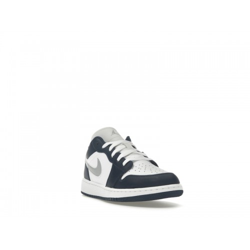 Кроссы Jordan 1 Low Midnight Navy Wolf Grey (GS) - подростковая сетка размеров