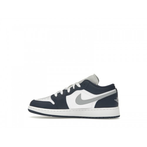 Кроссы Jordan 1 Low Midnight Navy Wolf Grey (GS) - подростковая сетка размеров