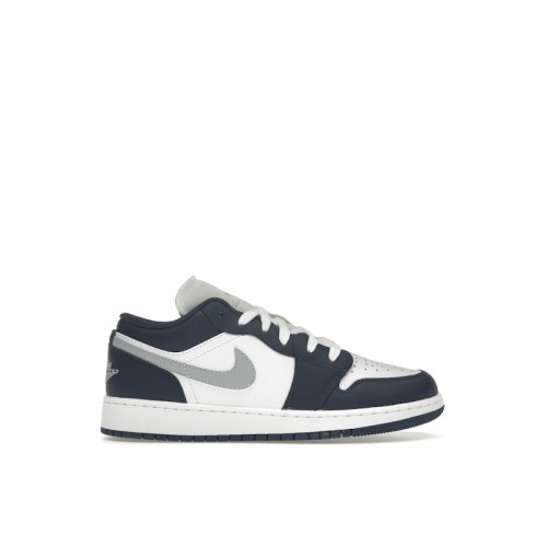 Кроссы Jordan 1 Low Midnight Navy Wolf Grey (GS) - подростковая сетка размеров