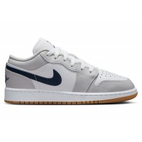 Подростковые кроссовки Jordan 1 Low White Neutral Grey Gum Midnight Navy (GS)