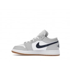 Подростковые Jordan 1 Low White Neutral Grey Gum Midnight Navy (GS)