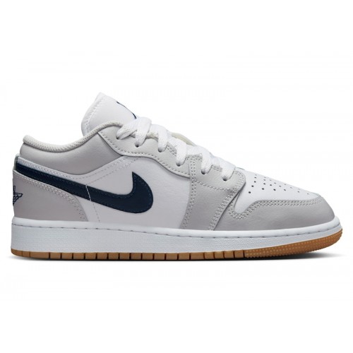 Кроссы Jordan 1 Low White Neutral Grey Gum Midnight Navy (GS) - подростковая сетка размеров