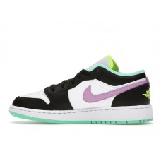 Подростковые Jordan 1 Low Green Glow Violet Shock (GS)