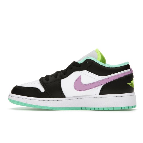 Кроссы Jordan 1 Low Green Glow Violet Shock (GS) - Подростковая сетка размеров