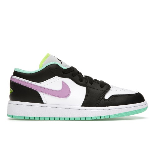 Кроссы Jordan 1 Low Green Glow Violet Shock (GS) - Подростковая сетка размеров
