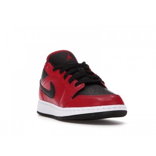 Кроссы Jordan 1 Low Gym Red Black Pebbled (GS) - подростковая сетка размеров