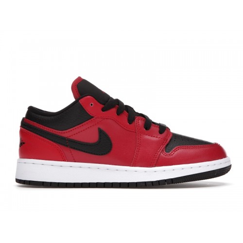 Кроссы Jordan 1 Low Gym Red Black Pebbled (GS) - подростковая сетка размеров