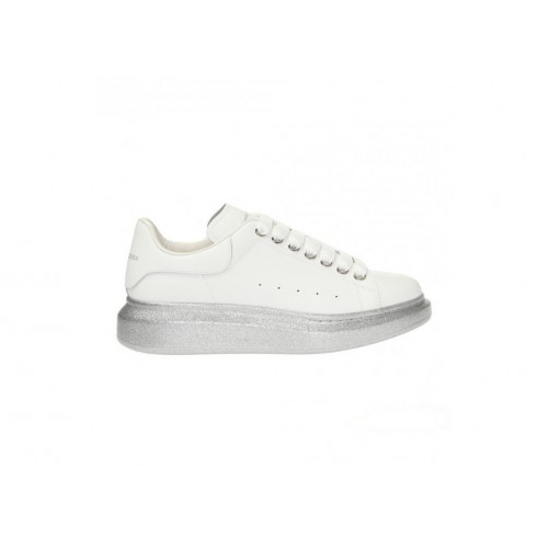 Кроссы Alexander McQueen Oversized White Silver Glitter Sole (W) - женская сетка размеров