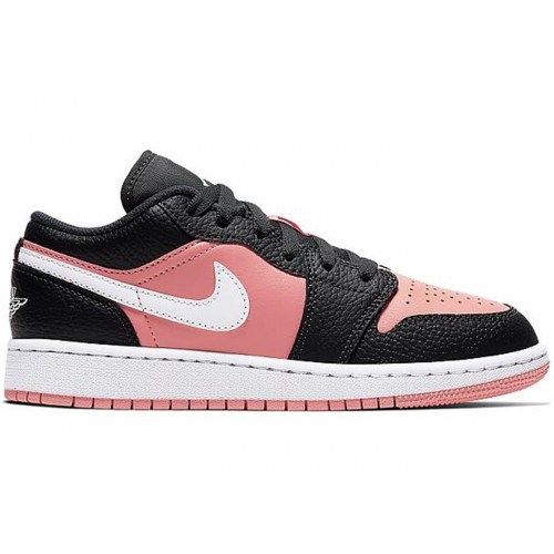 Кроссы Jordan 1 Low Black Pink Quartz (GS) - подростковая сетка размеров