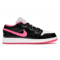 Подростковые кроссовки Jordan 1 Low Black White Hyper Pink (GS)