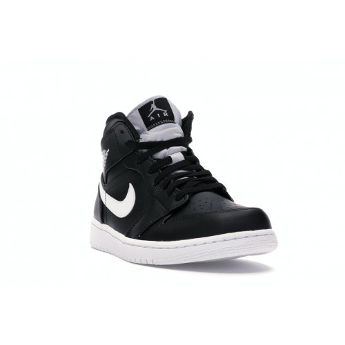 Кроссы Jordan 1 Retro Mid Black White - мужская сетка размеров