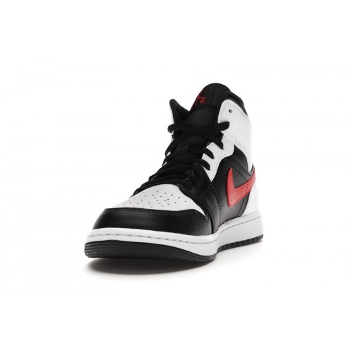 Кроссы Jordan 1 Mid Black Chile Red White - мужская сетка размеров